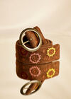 Tan Floral Embroidered Belt, Brown, large