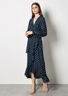 Gold Foil Polka Dot Chiffon Maxi Dress, Navy, large