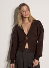 Ribbed Knit Hammered Button Cardigan, Brown, large