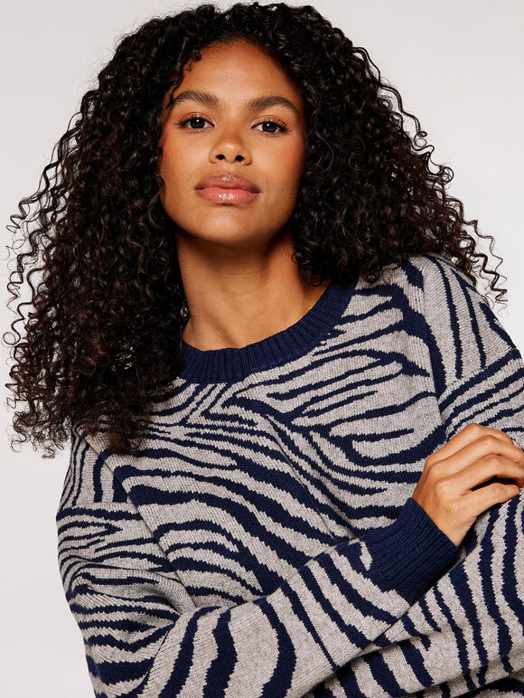 Bright Zebra Chunky Knit Jumper, Grey, large