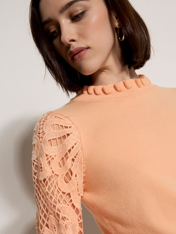 Lace Mesh Jumper, Peach, large