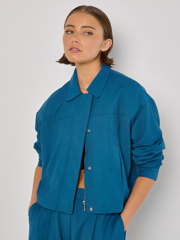 Soft Tailored Cropped Jacket, Teal, large