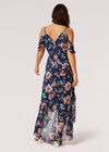 Robe Maxi en Mousseline Florale Aquarelle, Marine, large