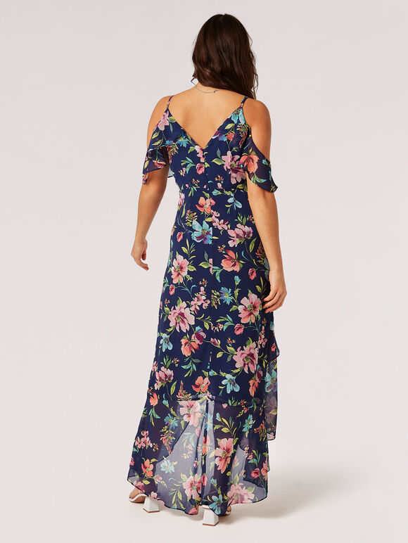 Watercolour Floral Chiffon Maxi Dress, Navy, large