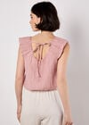 Sheer Crinkle Bubble Hem Crop Top, Pink, large