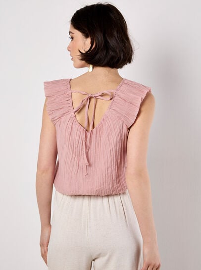 Sheer Crinkle Bubble Hem Crop Top