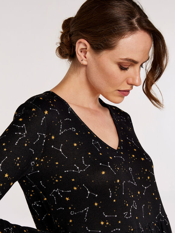 Constellation  Tier Dress, Black, large
