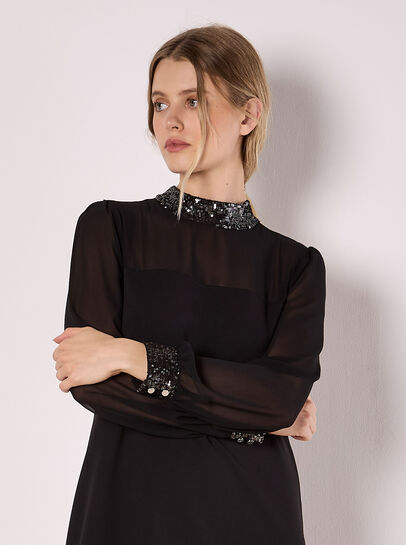 Sequin Trim Shift Mini Dress
