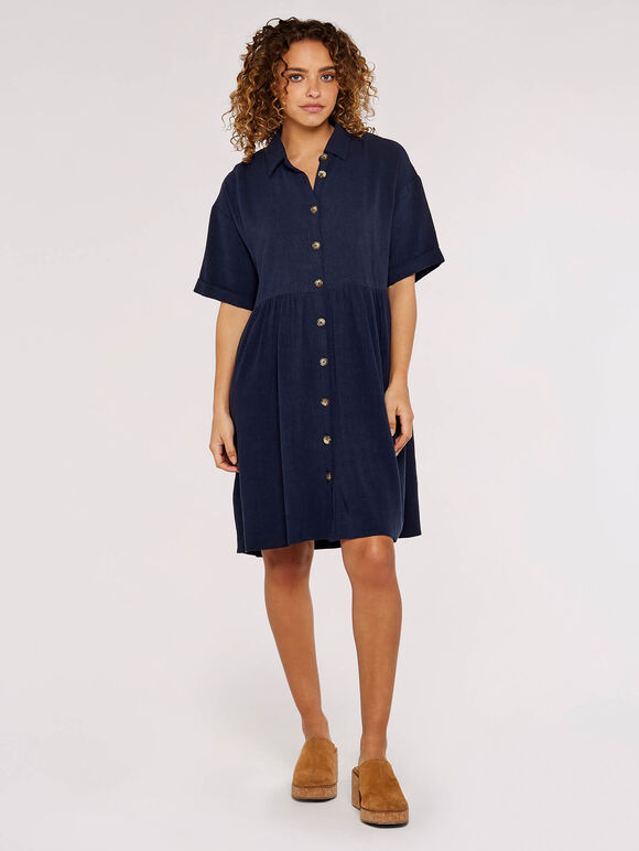 Babydoll Shirt Mini Dress, Navy, large
