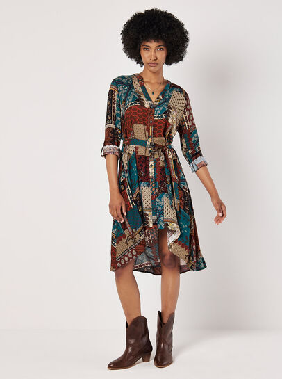 Patchwork Paisley Shirt Mini Dress
