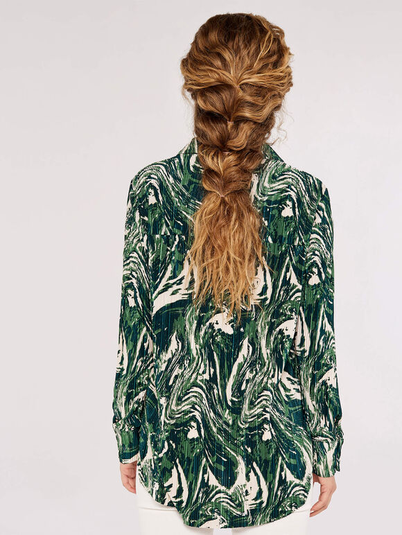 Marble Print Plisse Shirt, Green, large