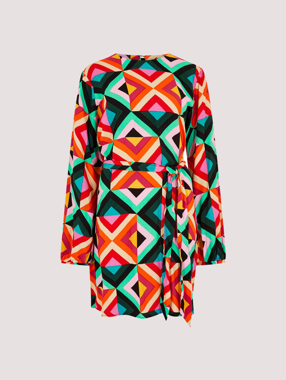 Retro Geometric Mini Dress, Aqua - Turquoise, large