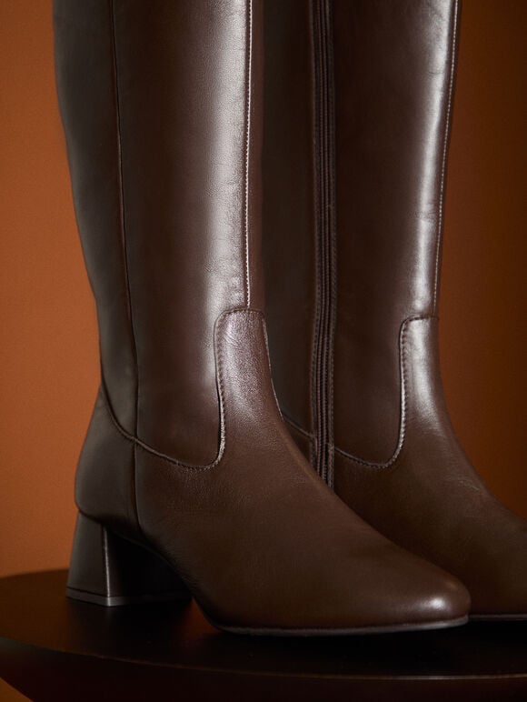 Tall Heeled Chelsea Boots, Brown, large