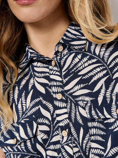 Leaf Print Shirt Midi Dress