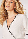 Stitch Detail Linen Blend Wrap Top, Stone, large