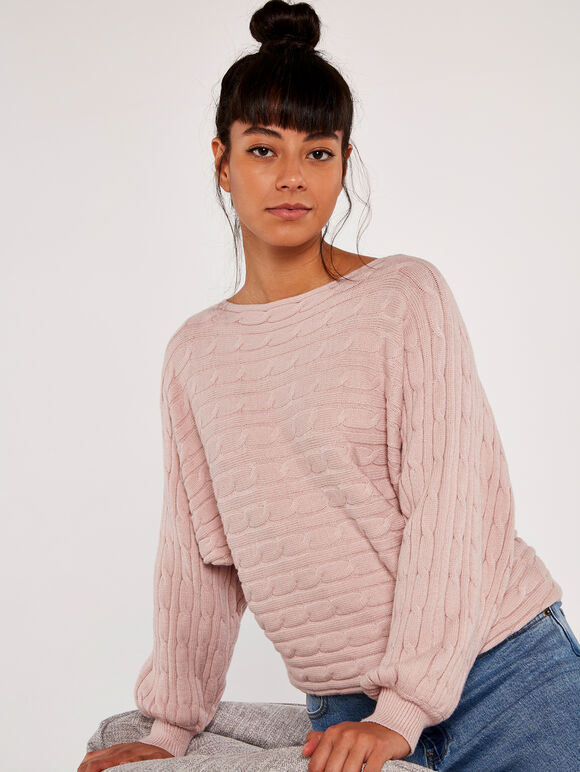 Stripe Knit Batwing Jumper, Pink, large