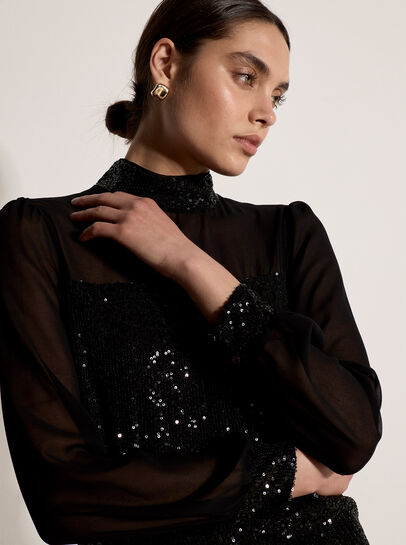Sequin Embellished Chiffon Top