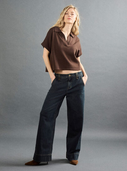 Pinstripe Wide-Leg Denim Jeans