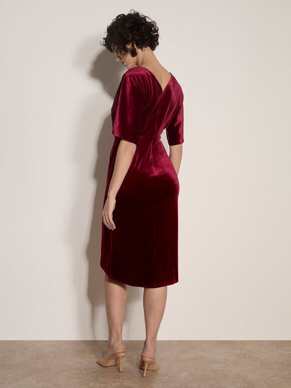 Velvet Wrap Mini Dress, Burgundy, large