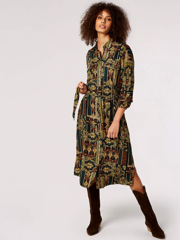 Ikat Patchwork Midaxi Dress, Khaki, large