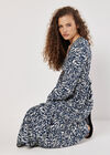 Abstract Animal Print Textured Midi Dress, Navy, large