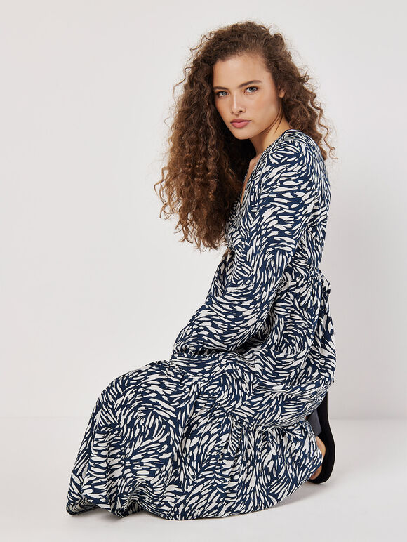 Abstract Animal Print Textured Midi Dress, Navy, large