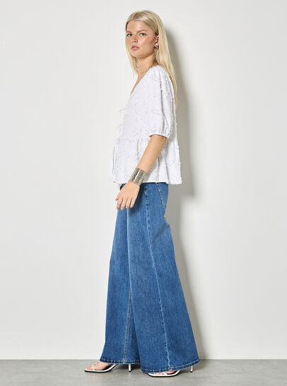 Eyelash Embroidery Linen Blend Blouse