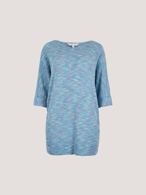 Multi-Coloured Waffle Knit Longline Top, Blue, large