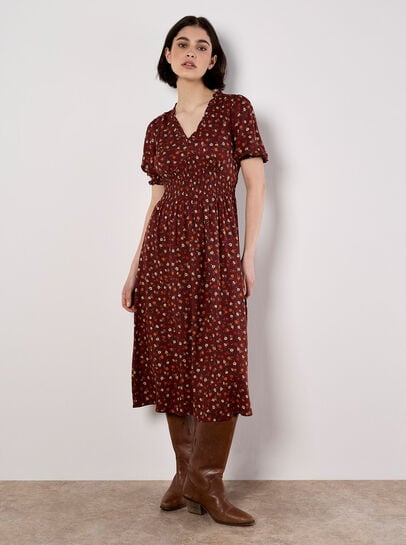 Ditsy Floral Smocked Midi Dress