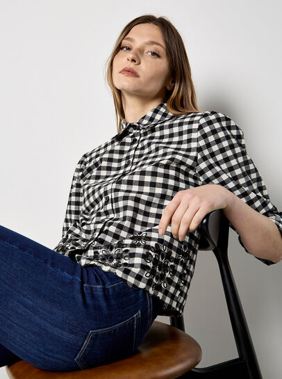 Gingham Embroidered Hem Shirt
