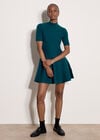 Fit And Flare Ribbed Knit Mini Dress, Teal, large