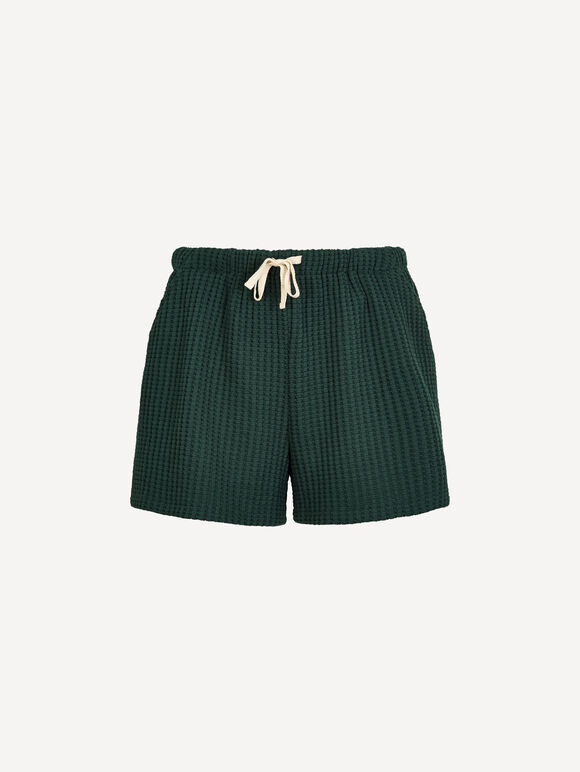 Waffle Knit Mini Shorts, Green, large