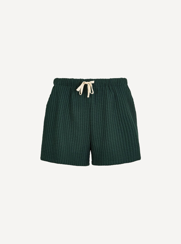 Waffle Knit Mini Shorts, Green, large