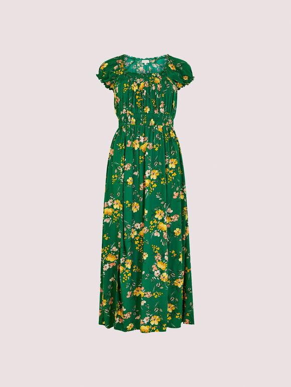 Floral Milkmaid Midi Dress, Green, large