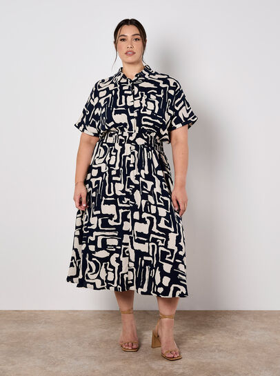 Geo Grecian Shirt Midi Dress