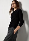 Zip Through Ribbed Knit Cardigan, Black, large