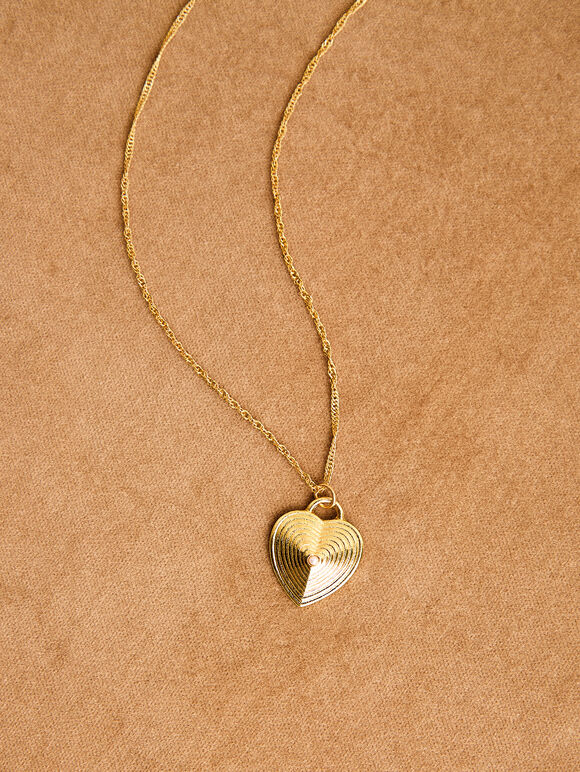 24K Gold Plated Heart Locket Necklace, Gold, large