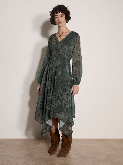 Leopard Print Chiffon Midi Dress