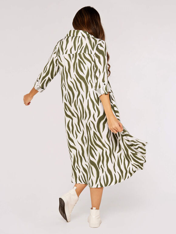 Zebra Oversized Shirt Mini Dress, Khaki, large