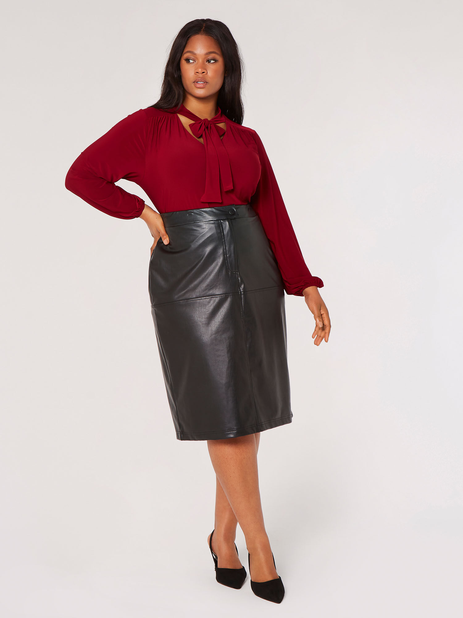Burgundy tie leather skirt cheap