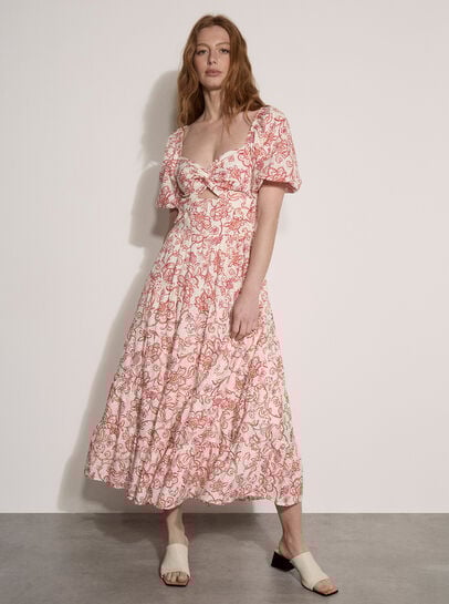Floral Print Cotton Broderie Maxi Dress