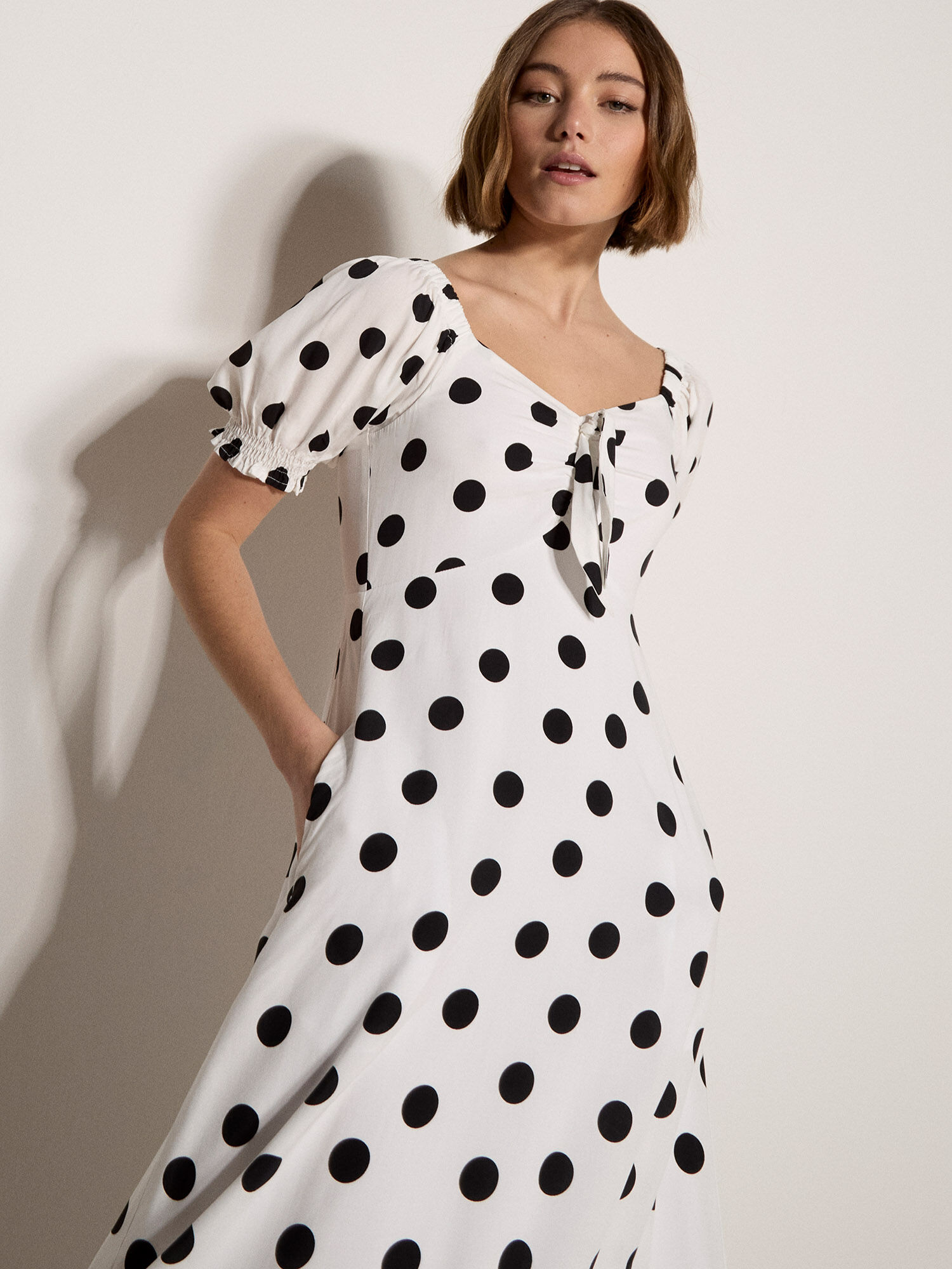 Polka Dot Bow Detail Midi Dress | Apricot Clothing