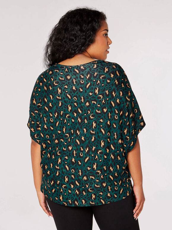 Curve Brushed Cheetah Batwing Top, Green, large
