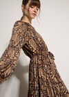 Satin Shimmer Paisley Midi Dress, Black, large