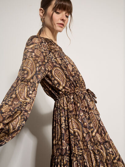 Satin Shimmer Paisley Midi Dress