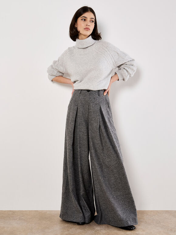 Woven Wide Leg Trousers, Grey, large