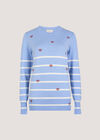 Stripe Embroidered Hearts Jumper, Blue, large