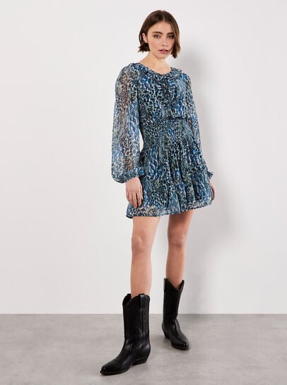 Feather Print Chiffon Mini Dress