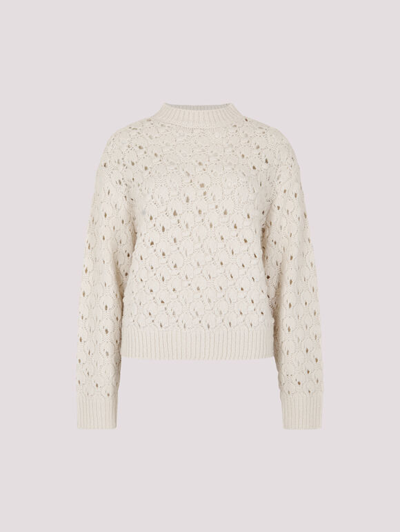 Pointelle Teardrop Chunky Knit Jumper, Cream, large