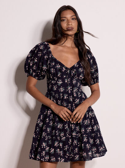 Cotton Dobby Floral Mini Dress